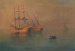 The arrival of Columbus` flotilla