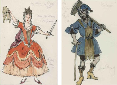 Two costume designs for Les Noces de Psyche: Melpomene and Vulcan
