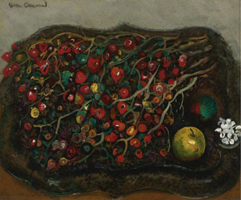 Still life with berries and apples