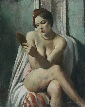 Nu au béret rouge à sa toilette