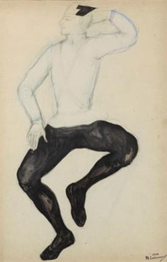 A group of six costume designs