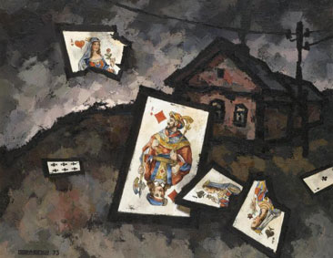 Urban landscape with playing cards