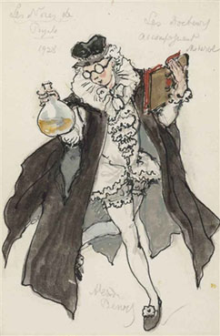 Two costume designs for Les Noces de Psyche: a doctor accompanying Minerva