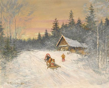 Russian village under snow