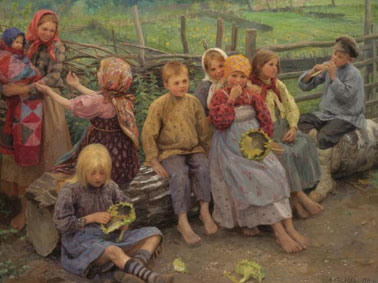 Children with sunflowers
