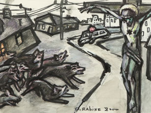 Crucifixion with wolves