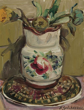 Still life with jug and flowers