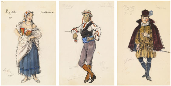 Set of three costume designs