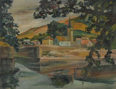 Village au bord d`une rivière