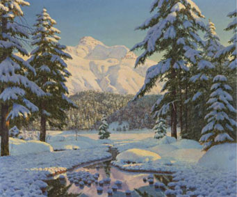 Winter landscape in blue