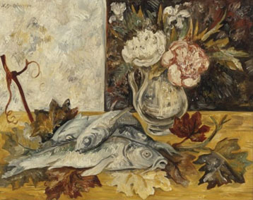 Still life with fish and flowers
