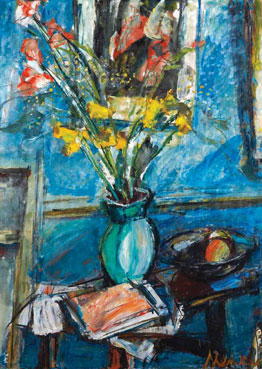 Floral still life in an artist`s studio