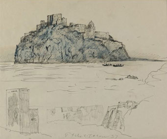 An island citadel. A sketch of Charles Henri Ford and a figure study: three works