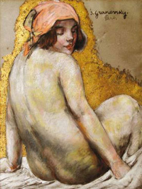 Jeune fille nue au fichu rose