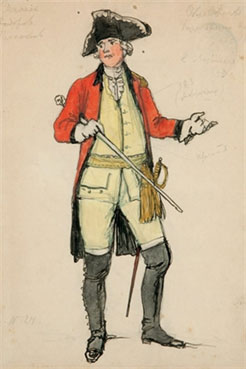 A costume design for La Dame de Pique: an officer with a walking stick