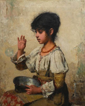 Young girl blowing bubbles