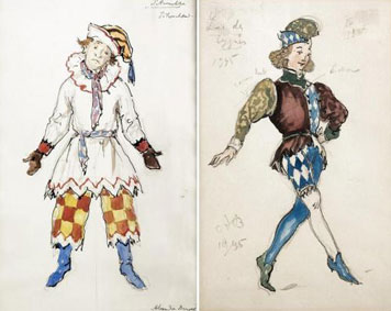 A group of six costume designs