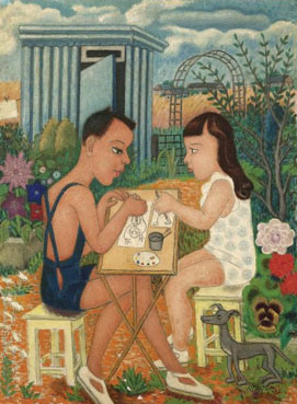 Marie Josee and Jacques, the artist`s grandchildren drawing