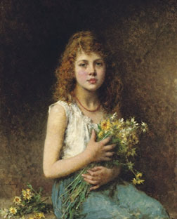 Girl with spring flowers