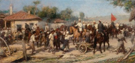 An episode from the 1877-78 war: Russian troops liberate a Balkan village from the Turks