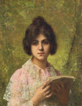 A young woman holding a book