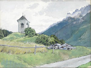 A landscape and a town view; two works