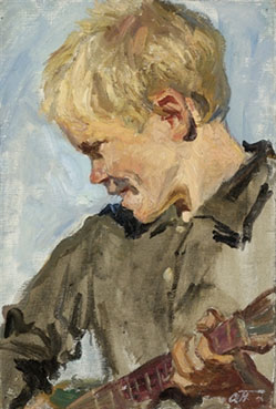 Study for `The Fair`: a boy playing the balalaika