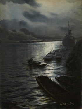 Fishing boat going out to sea at night