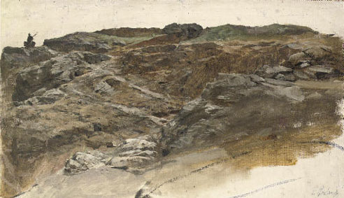A mountain landscape with a lone rider