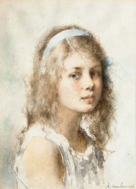 Portrait of young girl with blue ribbon