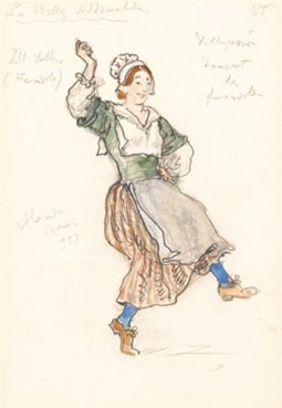 A group of five costume designs for productions including Sleeping beauty, Boris Godunov and Falstaff
