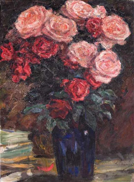 Roses in a blue vase