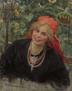Peasant girl in red kerchief