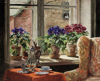 Cineraria on the window-sill; and Snowdrops in woodland