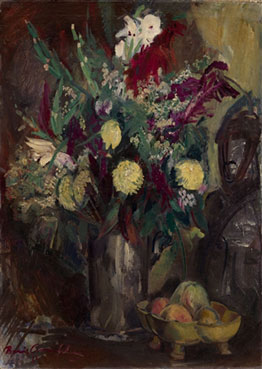 Still life with flowers and fruit