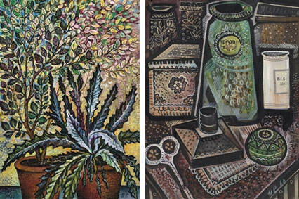 Still life with potted plants; and the artist`s desk