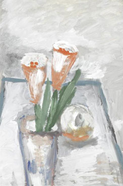 Still life with flowers and apple