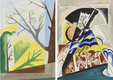 A pair of abstracted tree designs