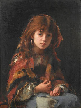 Portrait of a young girl in a shawl