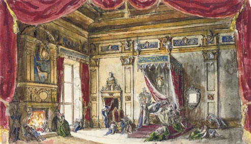 Set design for Sleeping Beauty : Act V, the bedchamber of Princess Aurora 