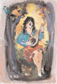 Jeune femme assise à la mandoline