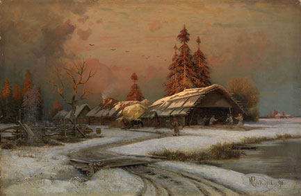 Village scene in winter