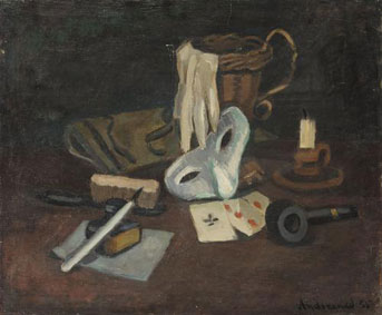 Still Life with Pipe, Playing Cards And Mask