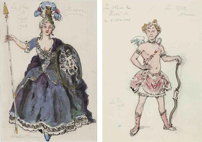 Two costume designs for Les Noces de Psyche: Minerva and Cupid