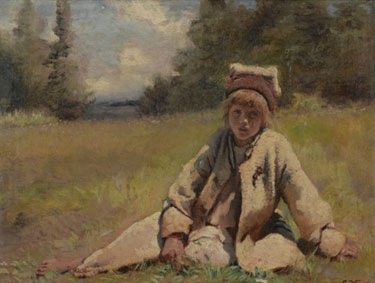 Peasant boy in a meadow