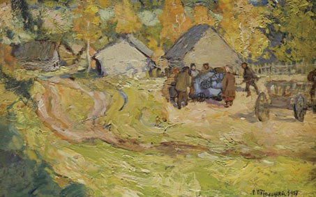 Village in the setting sun