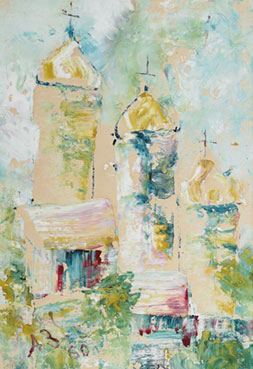 Domed buildings in a landscape