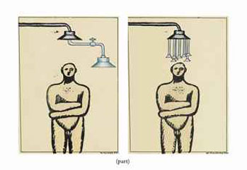 Two drawings from the Man under the shower series
