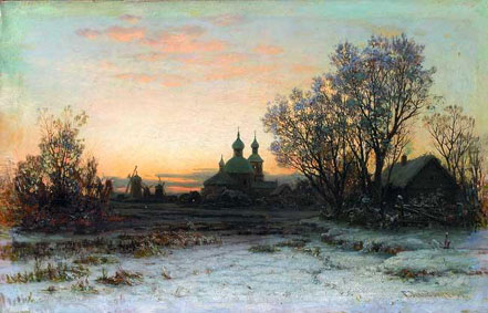 Winter landscape with a church