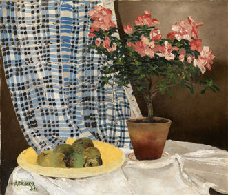 Still life with azalea and apples